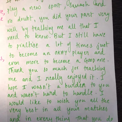 A student expresses their gratitude for learning a new sport and enjoying the process. This is the kind of positive experience we strive to create for every player.