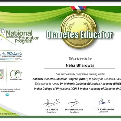 I am proud to be a Certified Diabetes Educator. This specialized training allows me to provide expert guidance on managing and preventing diabetes, a critical health concern for many working professionals in India today.