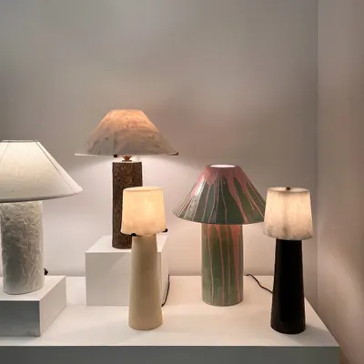 A collection of sculptural table lamps from India Design ID. We are always inspired by designers who explore the artistic potential of everyday objects, especially through the use of natural and textured materials.