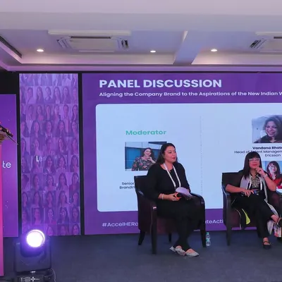 Moderating a panel discussion at the AccelHERate conference on aligning company brands with the aspirations of modern Indian women. I guide conversations to ensure they are focused, insightful, and inclusive of all panelists.