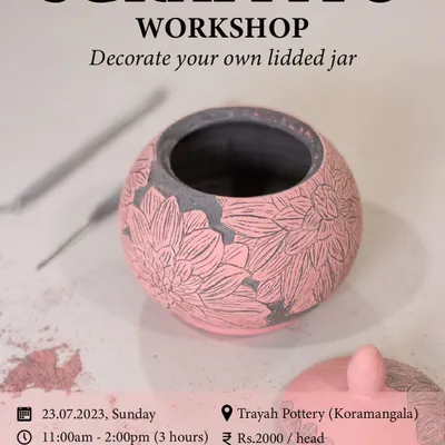Our Sgraffito workshop is a crowd favorite! In this session, you'll learn to carve beautiful floral designs into your own lidded jar. It's a super fun way to spend a Sunday.