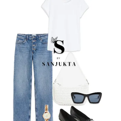 The ultimate classic combination: a simple white t-shirt and blue jeans. I elevate this timeless duo with chic ballerina flats and a structured white bag, proving that the simplest outfits can be the most stylish.