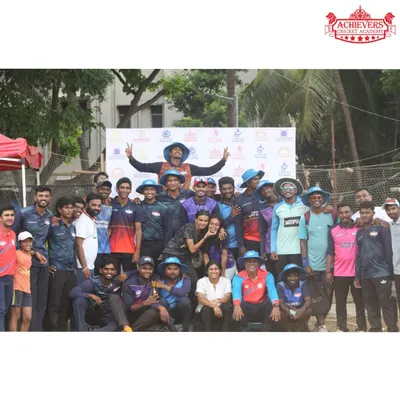 A snapshot of our incredible Achievers family, celebrating together after a great day of cricket. This picture shows the strong bond between our players and the coaching staff that makes our academy special.