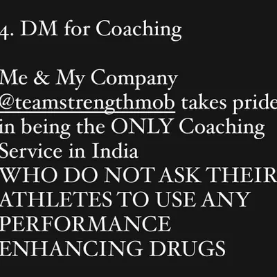 My stance on performance-enhancing drugs. Team Strength Mob is the only coaching service in India that does not ask athletes to use PEDs. We build strength through right training, nutrition, and recovery, not shortcuts.