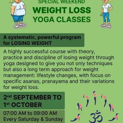 I offer special weekend weight loss yoga classes designed as a systematic, powerful program for results. This poster gives you a glimpse of one of my courses, which combines theory and practice for long term weight management. No prior experience is ever required.