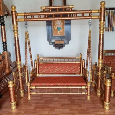 You can rent my authentic Sankheda jhula for your events. This is a high-quality, sturdy wooden swing with traditional brass-plated designs, perfect for baby showers, naming ceremonies, or weddings. I deliver it across Mumbai and Navi Mumbai.