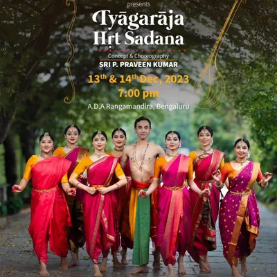 The official poster for 'Tyāgarāja Hṛt Sadana', a production where we delved into the profound compositions of the great saint Tyagaraja. This was a journey into music, poetry, and devotion.