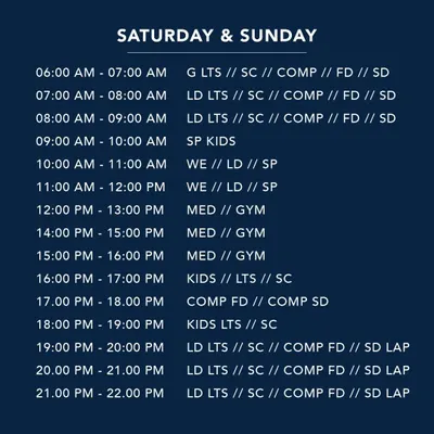 Here is our Saturday and Sunday schedule for the 25m pool, with batches for kids, competitive swimmers, and more.