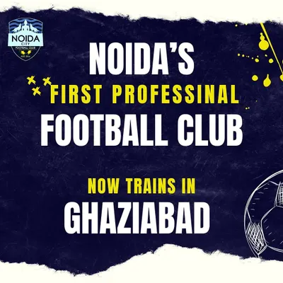We are expanding our reach. An announcement graphic for our new training center in Ghaziabad, making professional football coaching more accessible.