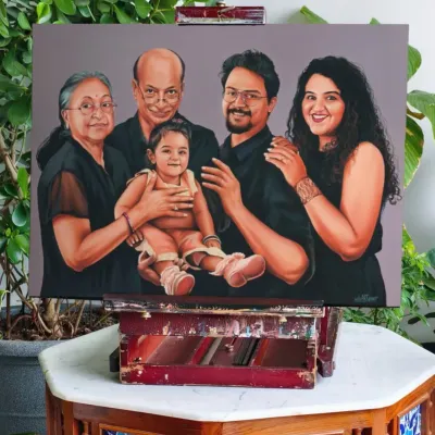 The final masterpiece. This custom family portrait, created by combining four different photos, now stands as a complete and perfect memory for three generations of the family.