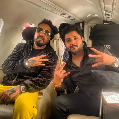With my Ustaad ji, the one and only Mika Singh pahji. Everything I know about art, performance, and sustaining in this industry, I have learned from him. His blessings are my strength.