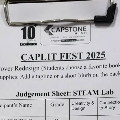 A look at the official judgement sheet from the Capstone High LitFest, where I had the honor of being a judge for their Book Cover Redesign event.