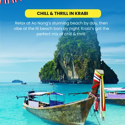 Chilling and thrilling in Krabi. The day is for relaxing on Ao Nang's beautiful beach, and the night is for vibing at the lit beach bars.