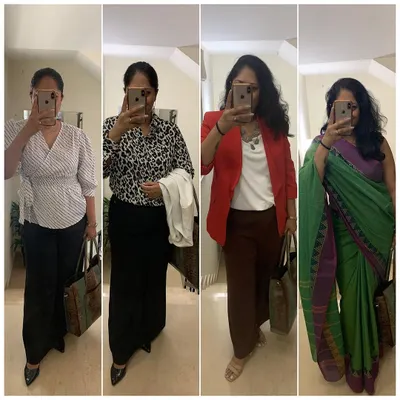 A recap of my outfits from last week. I mix and match pieces to create different looks for work, from a professional wrap top and trousers to a powerful blazer and even elegant ethnic wear.