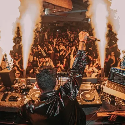Commanding the crowd at De'orra Chandigarh. The energy in this city is always explosive, complete with fire and CO2 jets.
