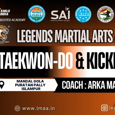 This banner represents my academy, Legends Martial Arts Academy, which is accredited by Khelo India and affiliated with WAKO India, SAI, and the ITF. This ensures the highest quality of training.