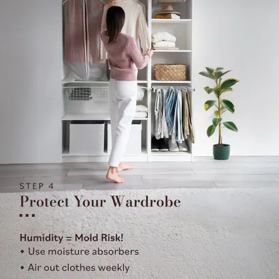 To protect your wardrobe during the monsoon, it's important to prevent mold from humidity. I recommend using moisture absorbers, airing out clothes weekly, and wiping closet interiors to keep everything safe and dry.