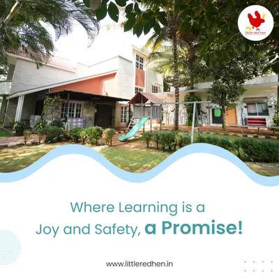 Where learning is a joy and safety, a promise. Our campus offers a beautiful, green, and secure outdoor play area, complete with a slide and swings, for children to explore freely.