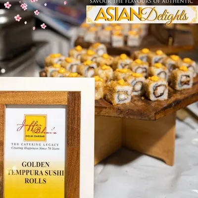 Savour the flavours of authentic Asian delights with our Golden Tempura Sushi Rolls. Each roll is carefully crafted, beautifully presented, and served at our dedicated Asian food stations.