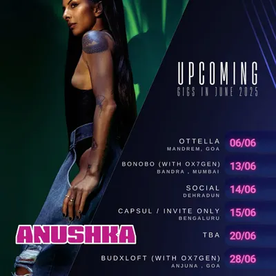 My upcoming gigs for June 2025. A month of shows in Goa, Mumbai, Dehradun, and Bengaluru. Can't wait to see you on the dance floor.