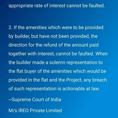 This Supreme Court of India ruling underscores a critical protection for homebuyers. The judgment affirms that if a builder fails to deliver on promised amenities or hand over possession, the buyer is entitled to a full refund with interest. We leverage such precedents to secure justice for clients facing breaches of representation by developers.