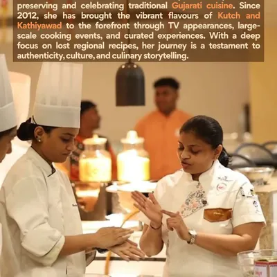 We bring culinary experts like Chef Poonam Dedhia to our kitchen. Here, she is seen sharing her deep knowledge of traditional Gujarati cuisine, focusing on lost regional recipes and authentic flavors.
