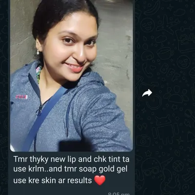 A happy customer sharing her results after using my Gold Gel, soap, and Lip & Cheek Tint. It's so rewarding to get such positive feedback.