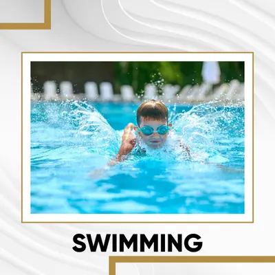 A young boy confidently swimming in our pool. Our swimming programs are designed to be fun and safe, helping children become comfortable and skilled in the water.