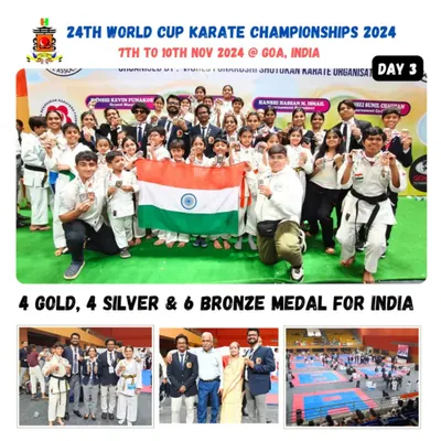 We are immensely proud to represent India on the world stage. This is our team at the 24th FSKA World Cup Karate Championship 2024 in Goa, celebrating a significant medal haul against competitors from over 25 countries.