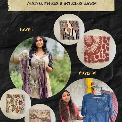 We are so proud to witness the work of our talented interns. This graphic showcases the beautiful and diverse creations of Hamii and Harshini, who explored different natural dyeing and printing techniques during their time with us.