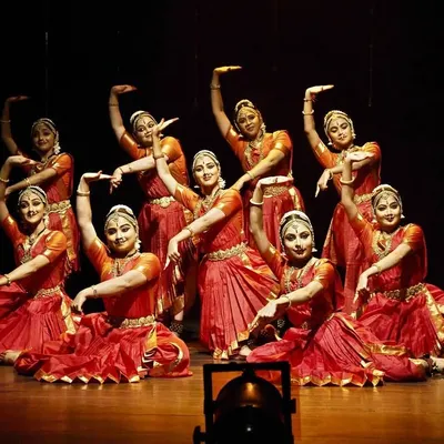 A beautiful moment of synchronicity with my fellow dancers during a group performance for an ICCR cultural evening. Group choreographies teach us coordination, teamwork, and the joy of dancing as one.