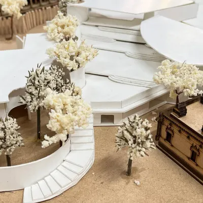 A detailed shot of an architectural model I created during my studies. The focus on form, space, and detail in architecture heavily influences my illustration work.