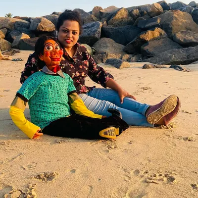 A quiet moment with Dinku on the beach. He was my first puppet, and our journey together is so special. This picture was to celebrate his 'birthday', the day he came into my life.