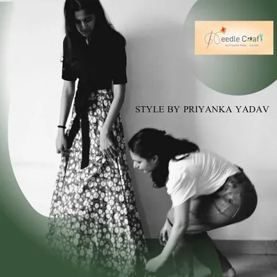 A behind-the-scenes moment. Here I am making sure the length and fall of a custom skirt are absolutely perfect for my client.