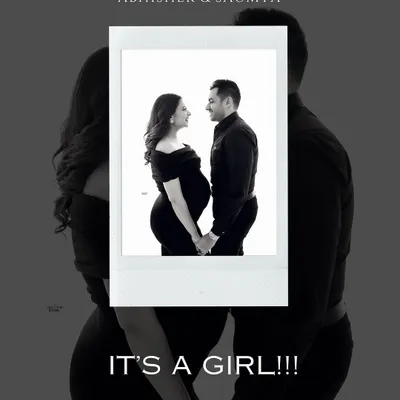 It's a Girl. A creative and modern pregnancy announcement, using a polaroid-style frame to reveal the happy news.