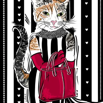 Pawsitively purrfect and ready for a night out. This illustration showcases a fashionable cat with a stylish dress and a pop of red, blending my love for animals and design.