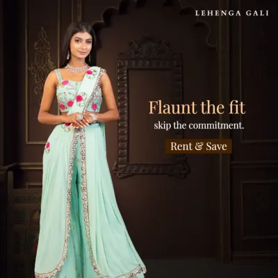 Flaunt the fit, skip the commitment. This mint green Indo-western outfit features pants with a draped overlay, beautifully embroidered for a modern yet traditional feel. It's a perfect rental for a mehendi or sangeet.