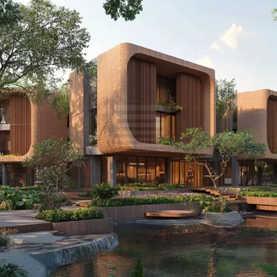 A render of our Kanakapura project, which proposes a harmonious blend of contemporary design and sustainable building practices. The use of natural materials like mud block and the integration of water bodies exemplify our commitment to eco-friendly architecture.