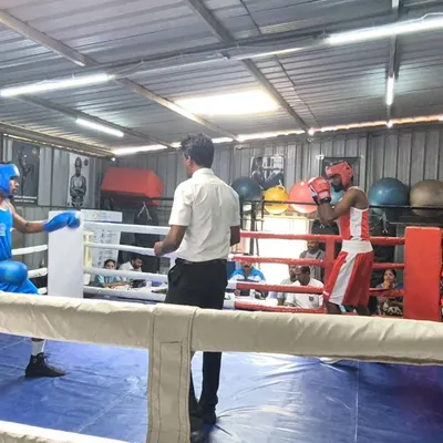 A glimpse of an in-house boxing sparring session. Our fighters get real ring experience under the watchful eye of a referee to prepare for actual competition.