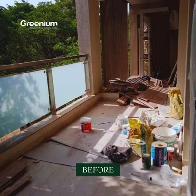 Before the transformation, this balcony was an unused space filled with construction debris. It held great potential waiting to be unlocked.