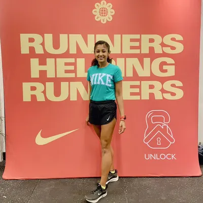 At a Nike "Runners Helping Runners" event. These monthly sessions are a great mix of running, agility, strength, and a lot of fun with the community.