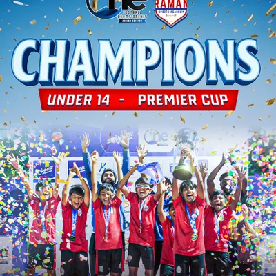Our Under-14 team celebrating their victory as Premier Cup Champions at the One Football Championship. We build teams that know how to win together.