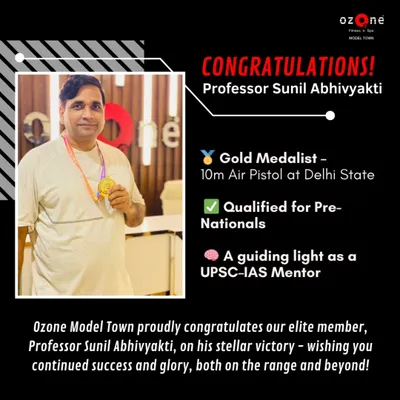 We celebrate the success of our members both inside and outside the gym. We are proud to have elite members like Professor Sunil Abhivyakti, a gold medalist, as part of our fitness family.