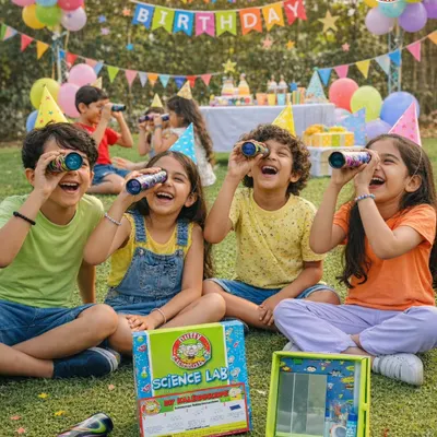 A birthday party filled with wonder! Our DIY Kaleidoscope station is a huge hit, where kids learn about light and reflection while creating a mesmerizing toy to take home. It's the perfect blend of fun and learning.