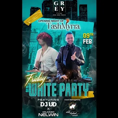 The official poster for the "Friday White Party" where I performed alongside a live drummer. This shows how I can be featured as part of a special themed night.