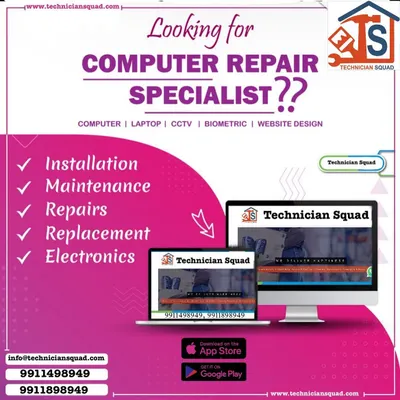 This advertisement details our specialist services for computer repair and maintenance. We cover hardware installation, repairs, and replacement for a range of electronics, providing a one-stop solution for your tech infrastructure needs.