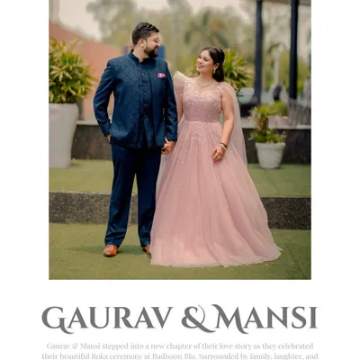 Gaurav and Mansi step into their new chapter at their beautiful Roka ceremony. This portrait captures the elegance and happiness of the couple, marking the official start of their journey.