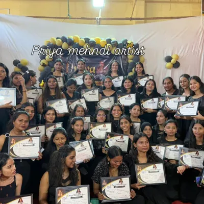 A wonderful group photo from our certification day. It fills my heart with joy to see so many students ready to start their professional journey. This certificate is their first step towards building a successful career as a mehndi artist.