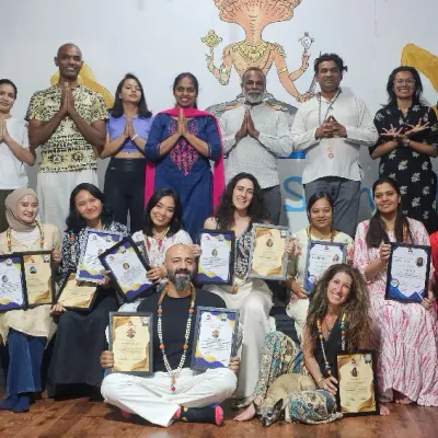 A beautiful group of graduates from our 300-Hour TTC and various specialized courses. Their diverse paths converged here, and now they are ready to share their unique gifts with the world.