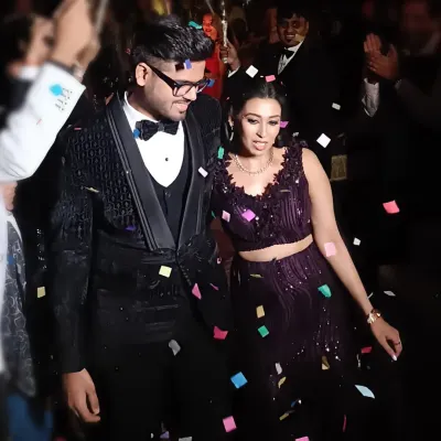 A confetti-filled grand entry for the happy couple at their Sangeet. I helped plan this special moment, along with curating the DJ and sound, to kick off the night with a bang.